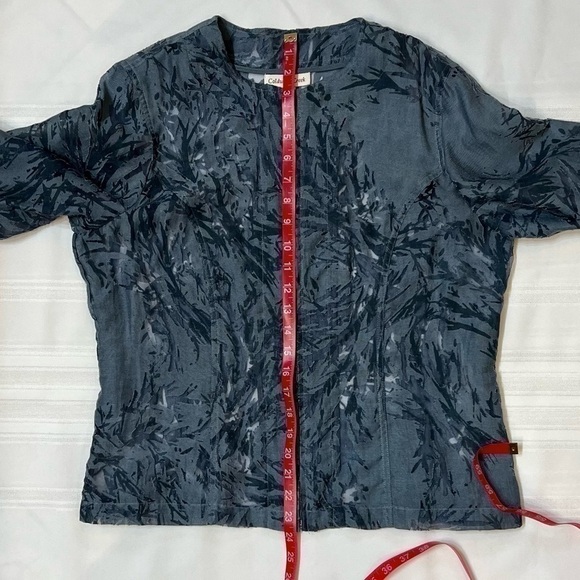 Coldwater Creek Zip Front Jacket Slate Blue Burn Out 3/4 Sleeve Sz M 10-12 EUC - Picture 8 of 10